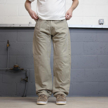 Beige Levis 505 jeans W36L32 loose straight leg y2k style pants white tab logo