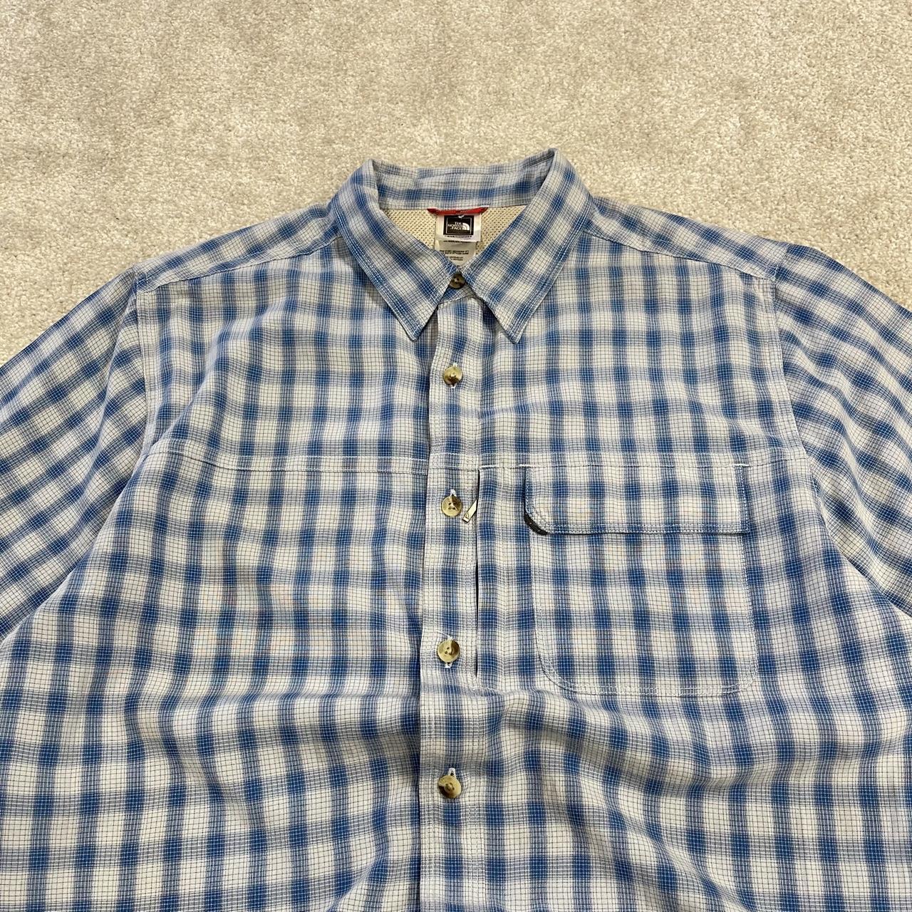 North face checkered short sleeve shirt y2k blue TNF surf style check shirt button summer