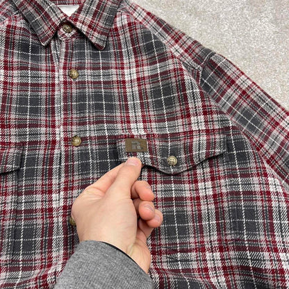 Wrangler Checkered plaid flannel shirt M red men's long sleeve thick over shirt autumnal y2k style