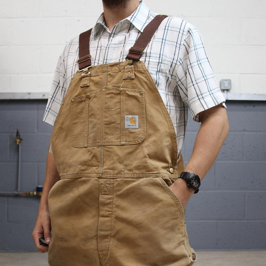 Vintage Carhartt dungarees tan brown overalls Unlined bib & brace utility workwear