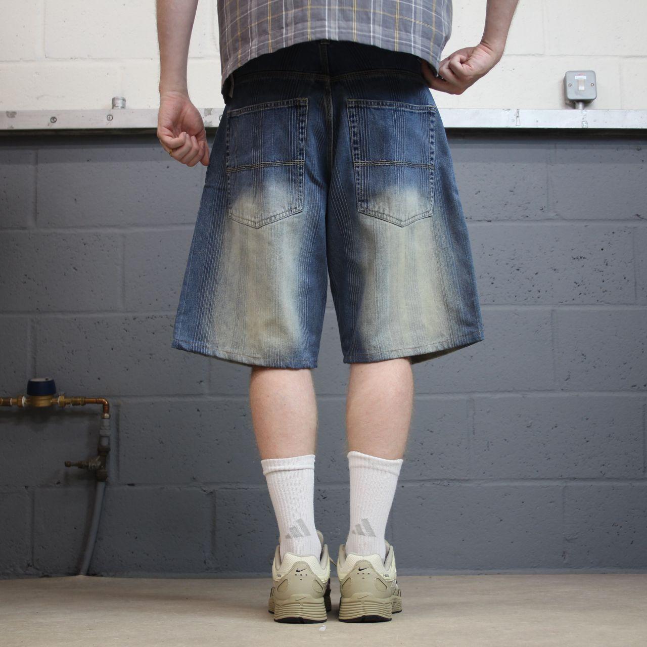 Risk baggy pinstripe shorts y2k blue Loose striped denim surf shorts