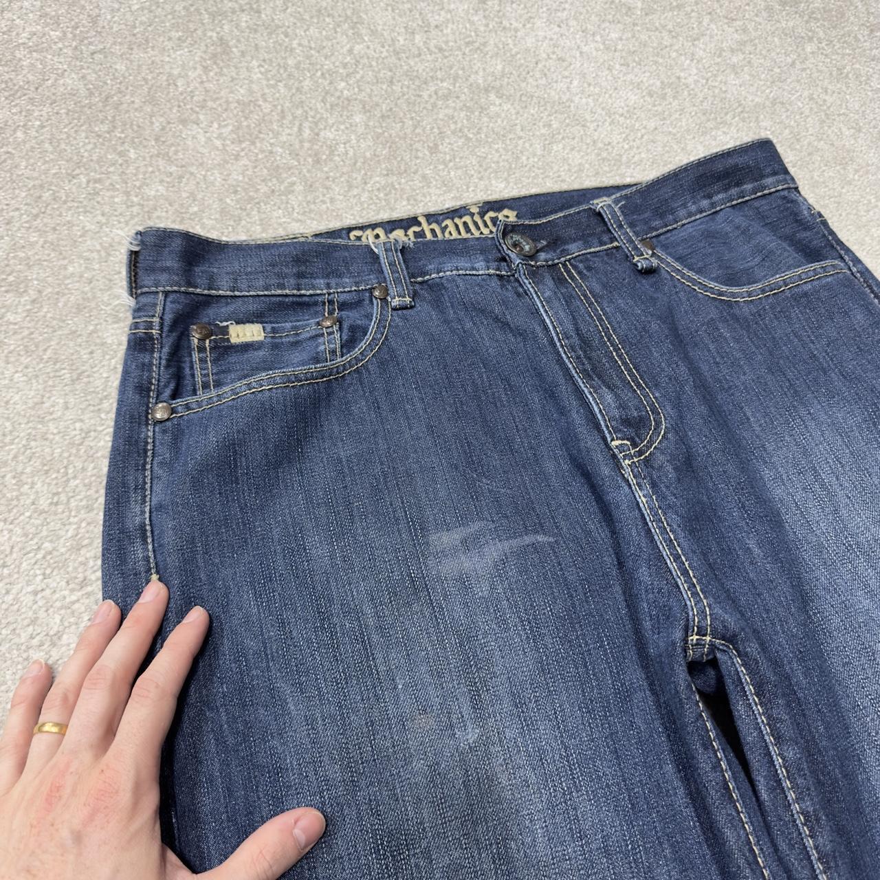 Y2K embroidered baggy jeans Live Mechanics blue denim Loose straight skater surf style jeans
