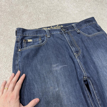 Y2K embroidered baggy jeans Live Mechanics blue denim Loose straight skater surf style jeans