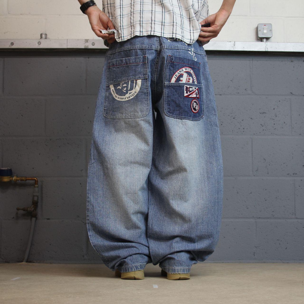PACO extra baggy embroidered jeans y2k blue patchwork denim wide leg fit embroidered & printed