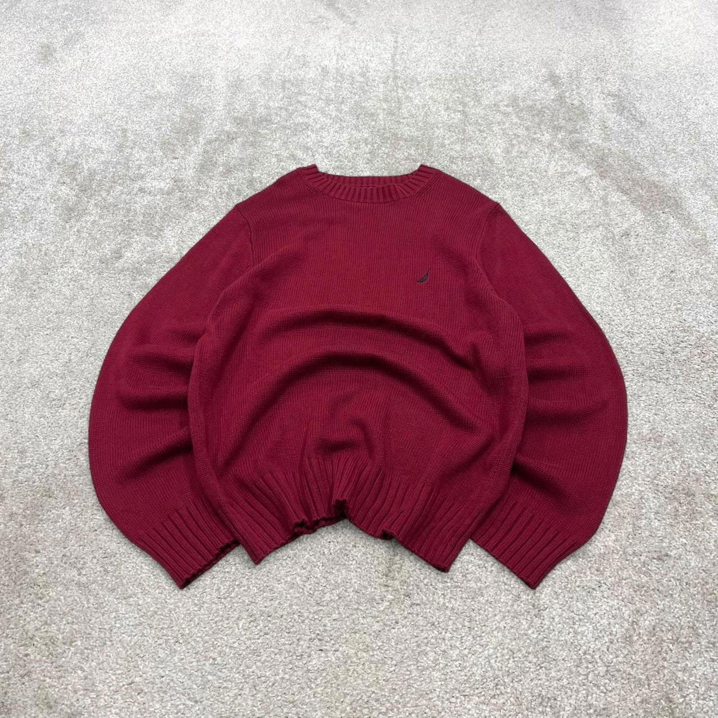 00s Nautica knit sweater jumper embroidered small men's red knitted pull over y2k 00s style