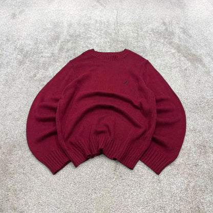 00s Nautica knit sweater jumper embroidered small men's red knitted pull over y2k 00s style