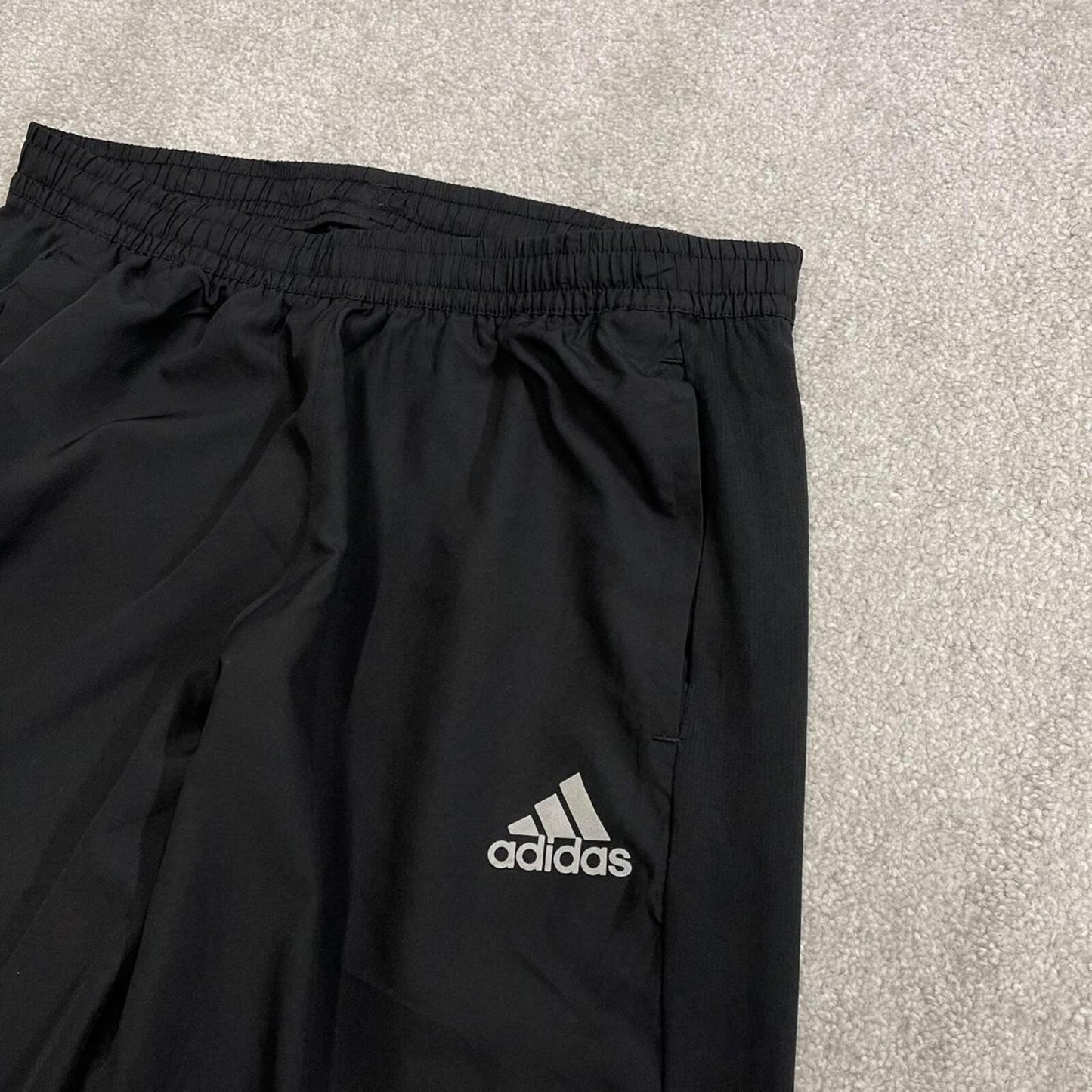 Y2k Adidas tracksuit bottoms black Lightweight drawstring track pants print logo and stripes
