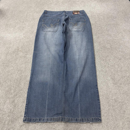 Y2K baggy surf jeans W36L32 blue denim Vintage Don loose 00s style pants embroidered design casual