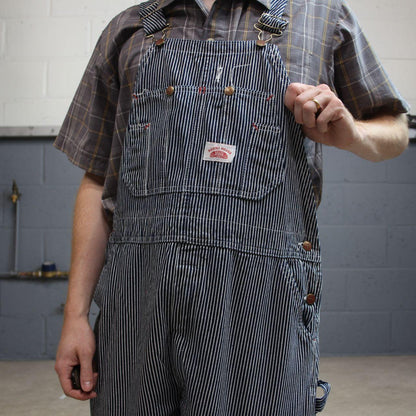 Vintage stripe denim dungarees 00s round house overalls blue Patch logo and adjustable straps