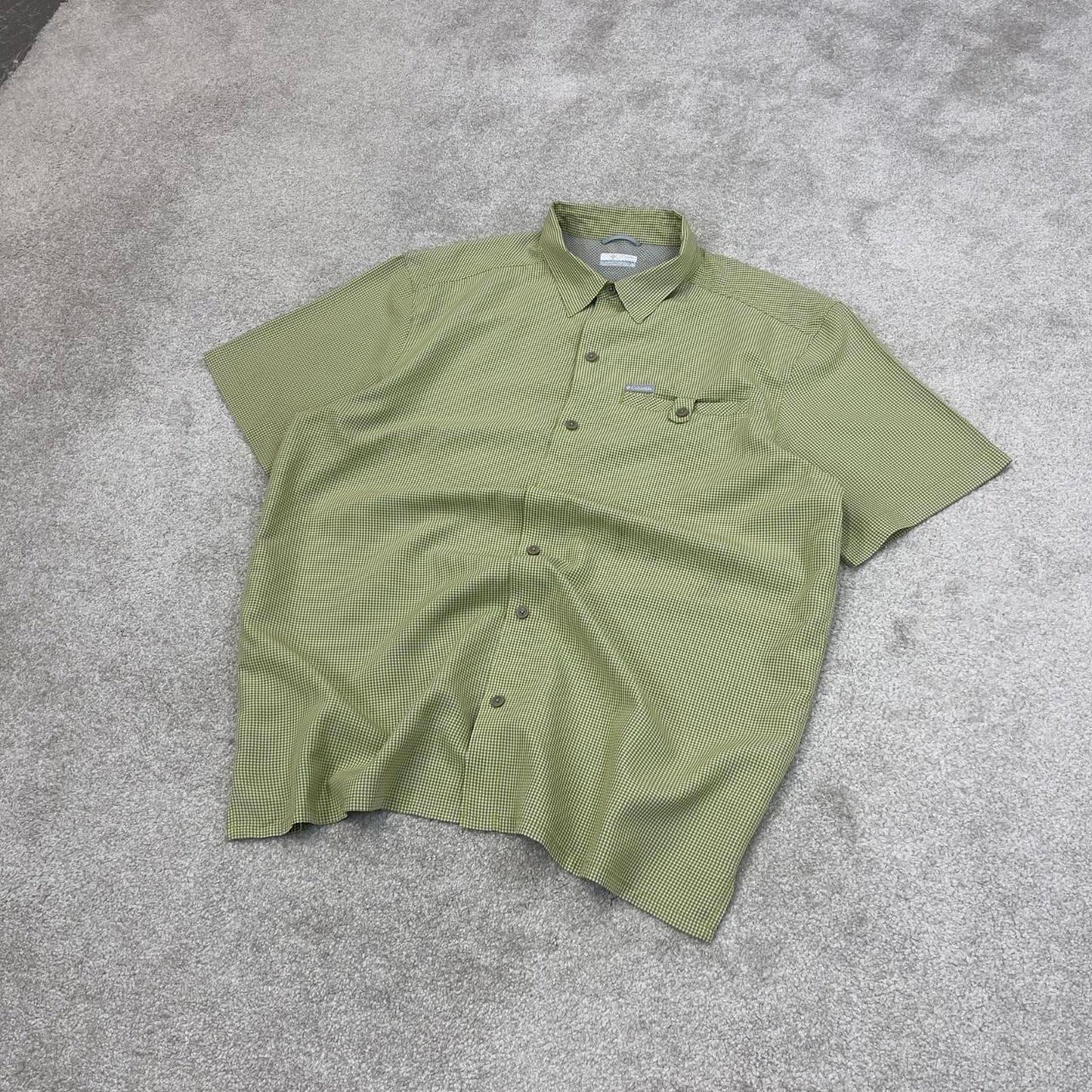 Green checkered Columbia technical shirt XL men's short sleeve button up autumn y2k style