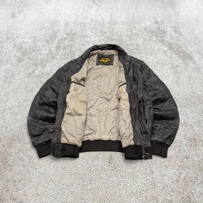 Vintage leather flight aviator bomber jacket brown Air Force boxy genuine leather coat