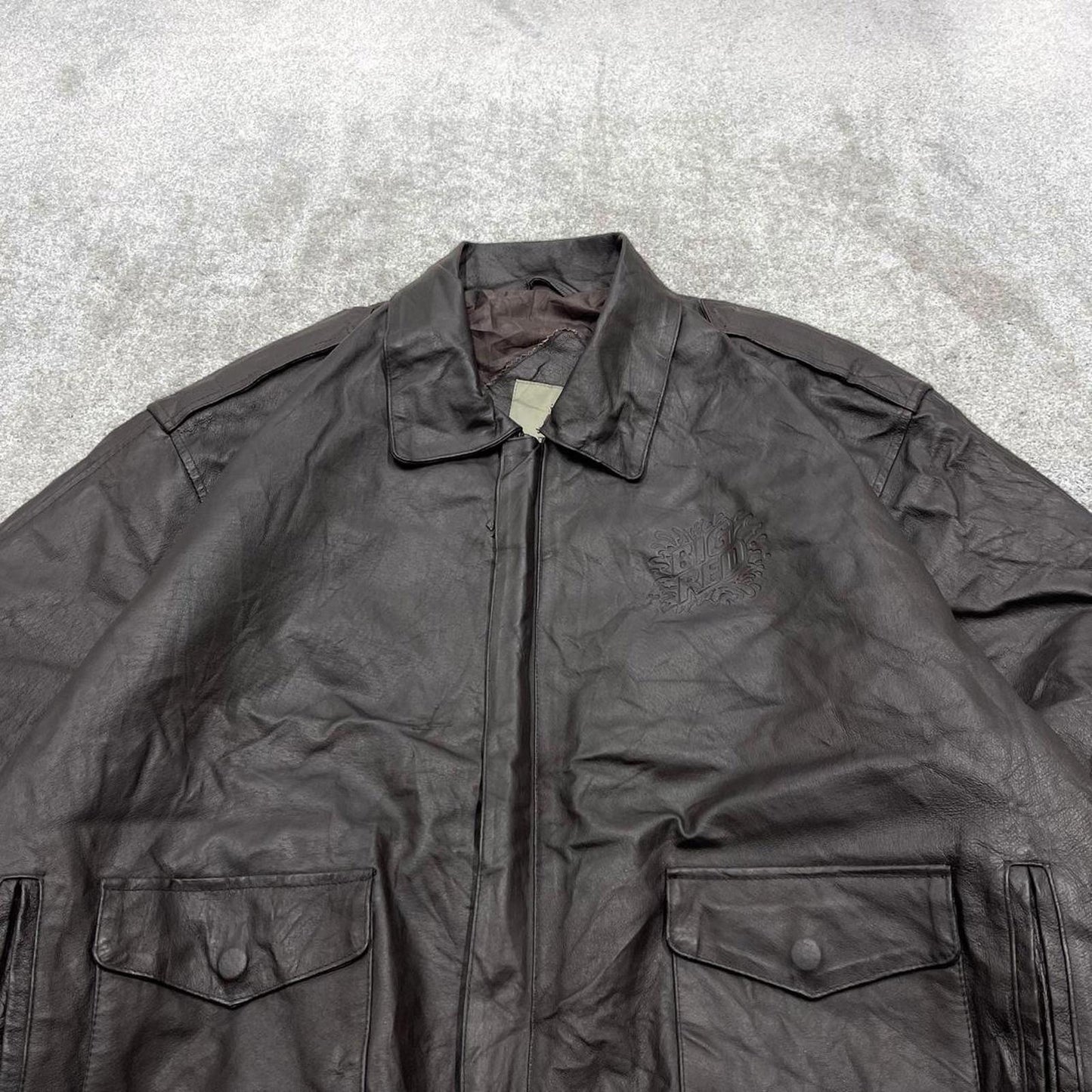 Vintage leather flight aviator bomber jacket black Burk’s Bay boxy genuine leather flight coat