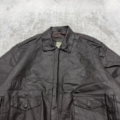 Vintage leather flight aviator bomber jacket black Burk’s Bay boxy genuine leather flight coat