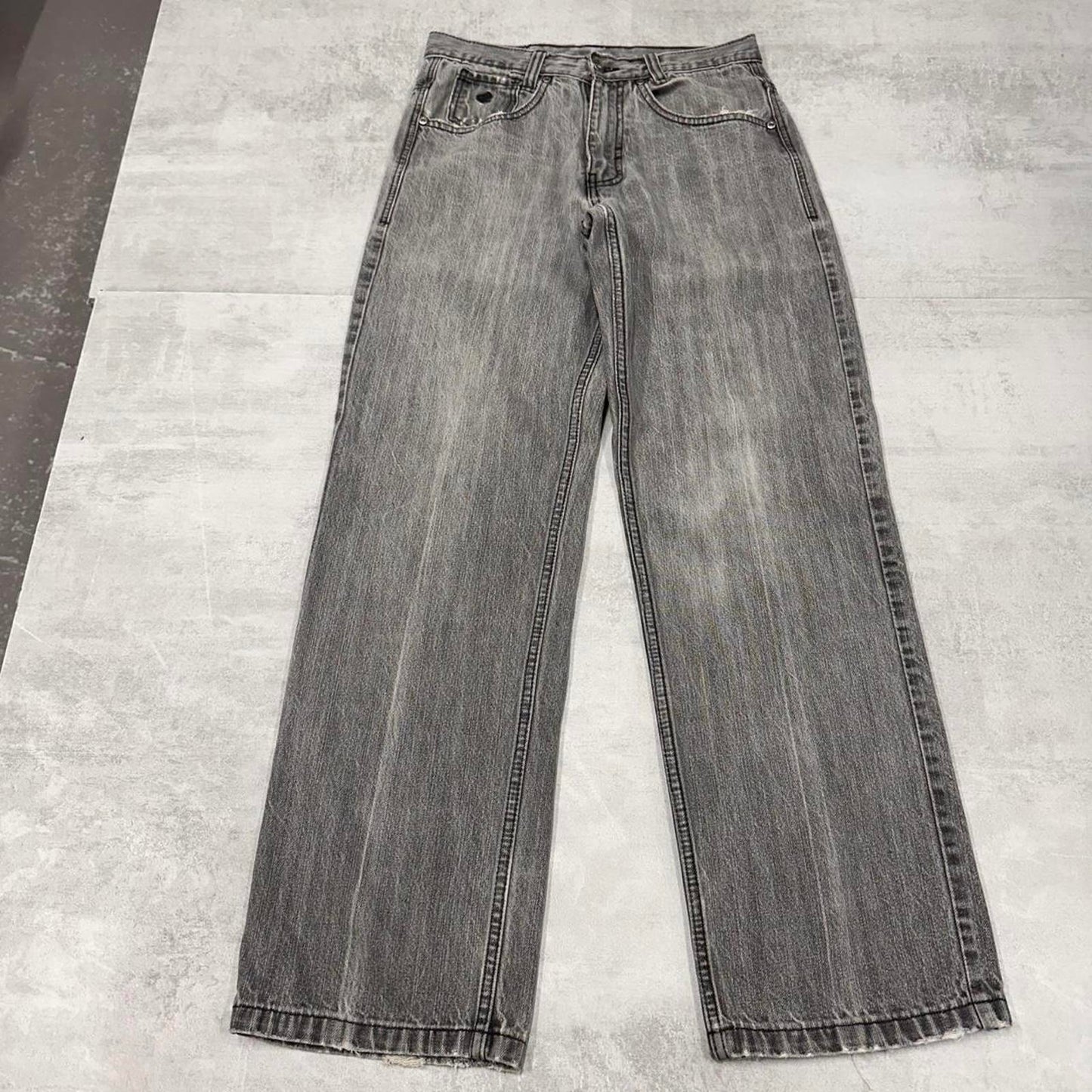 Grey embroidered Rocawear jeans W30L30 y2k style big stitch detailing