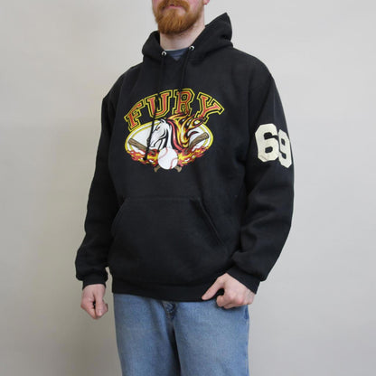 Black Russell Athletic hoodie Large Thick pullover jumper FURY baseball