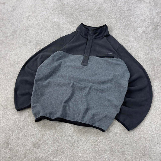 Grey Columbia technical fleece Large y2k style snap T popper autumn fall fashion pull over