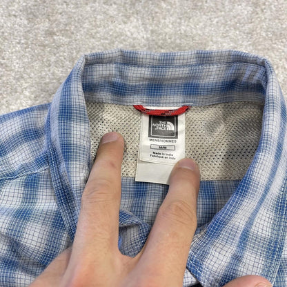North face checkered short sleeve shirt y2k blue TNF surf style check shirt button summer