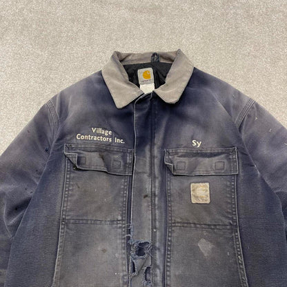 Carhartt chore work jacket navy winter 90s style L loose quilt lined canvas workwear overcoat canvas