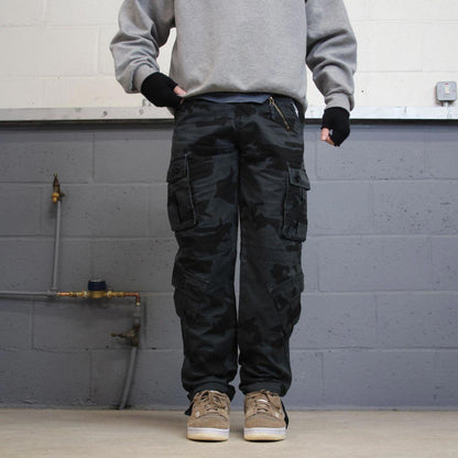 Camo cargo pants W30L31 navy grey camouflage straight y2k style carpenter trousers