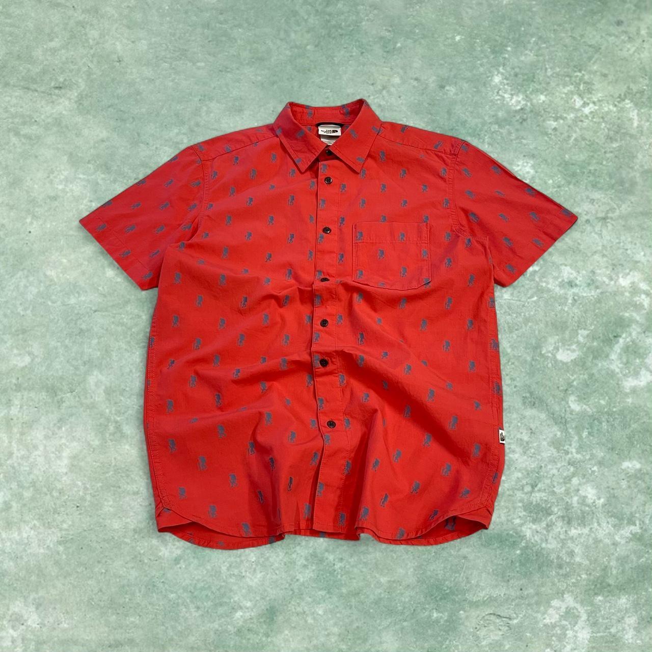 North Face funky pattern short sleeve shirt red TNF surf style summer festival shirt