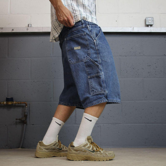 Wrangler baggy carpenter shorts Y2K blue Loose fit long denim cargo jorts summer