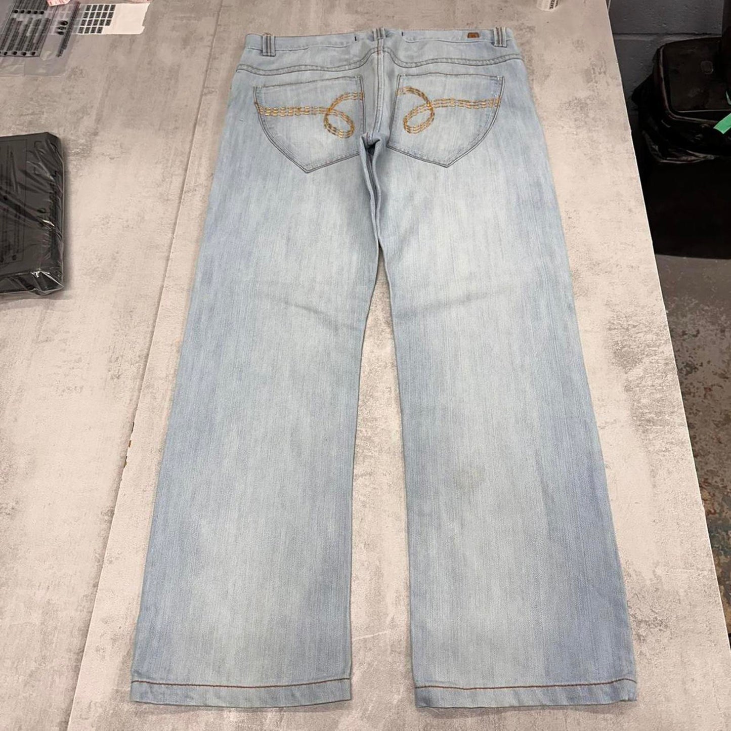 Blue Y2K skate jeans W38L32 loose Dodeca 90s style embroidered design jeans