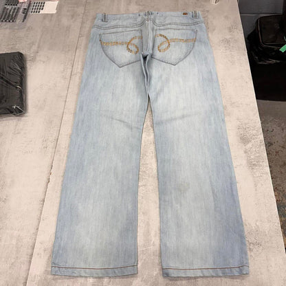 Blue Y2K skate jeans W38L32 loose Dodeca 90s style embroidered design jeans