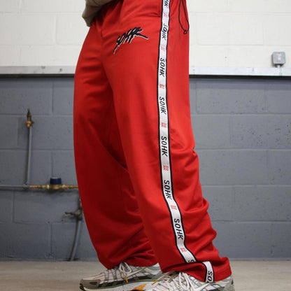 Y2k baggy SOHK embroidered tracksuit bottoms red embroidered logo tape side stripes loose trackies