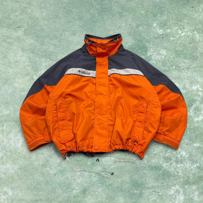 Y2K Columbia technical jacket orange Hooded paneled embroidered adjustable tech coat