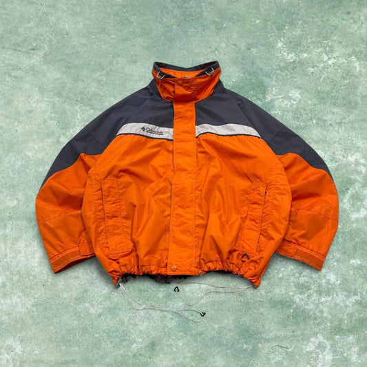 Y2K Columbia technical jacket orange Hooded paneled embroidered adjustable tech coat