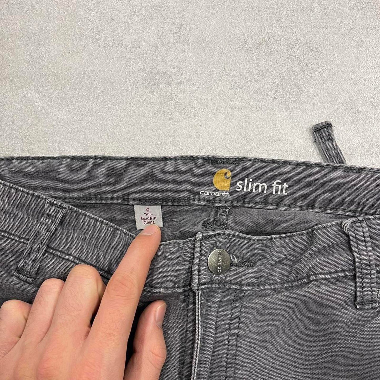 Grey Carhartt carpenter pants size 6 W30L30 slim fit cargos patch logo