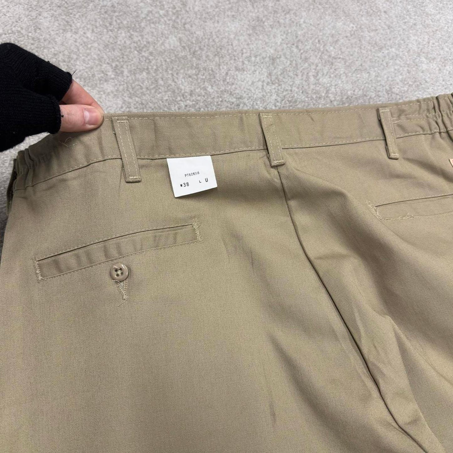 Y2k baggy work pants loose beige Chino style skater trousers Red Kap workwear patch logo