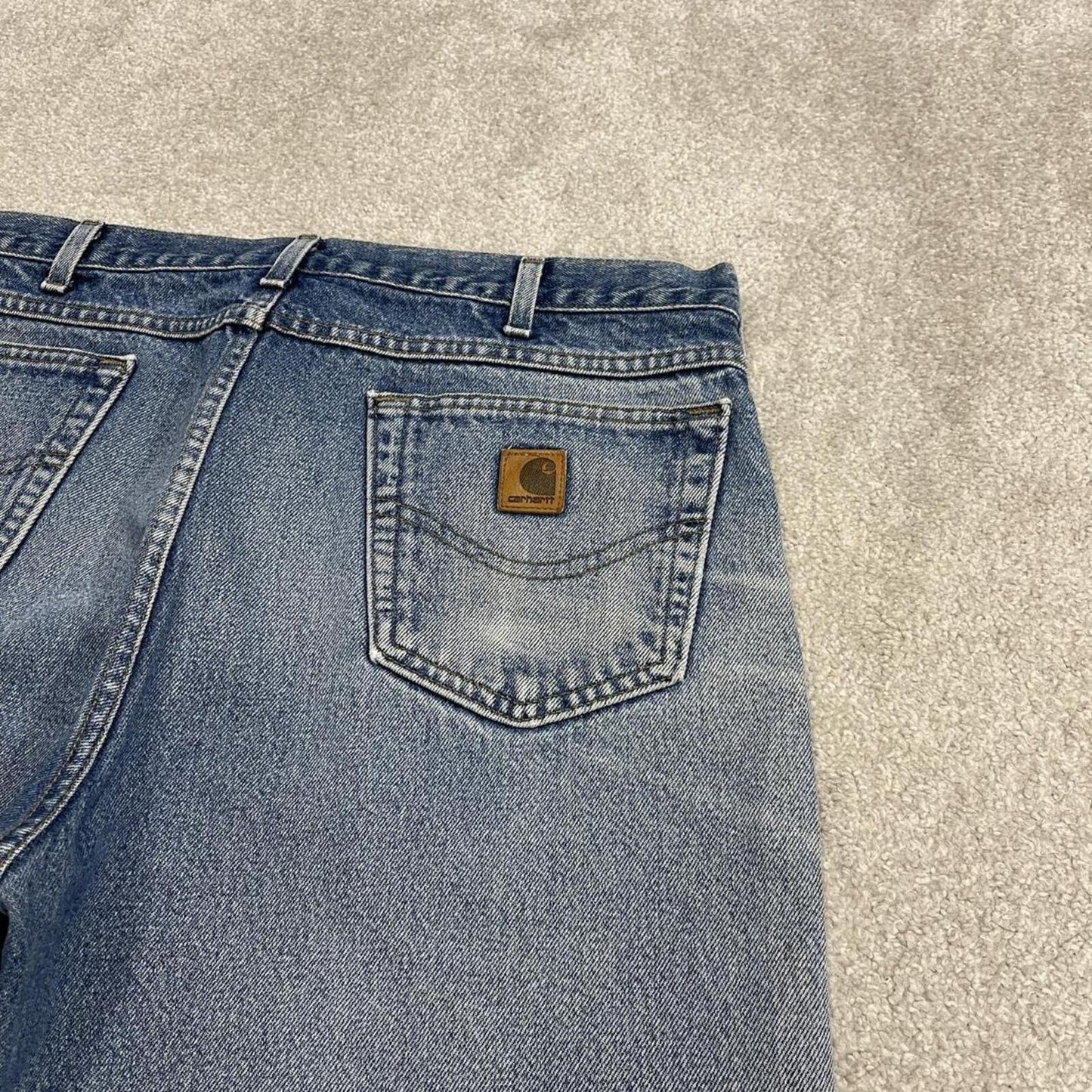 Carhartt denim shorts y2k faded blue Loose skater style work jorts