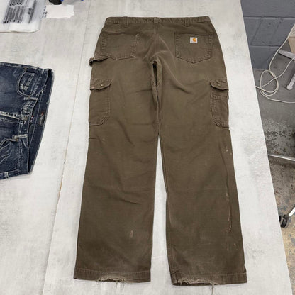 Carhartt carpenter pants W38 L32 khaki canvas 90s style skater cargo trousers utility pockets