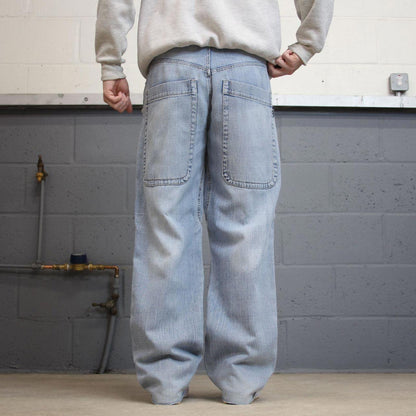 Vintage y2k baggy jeans W34L32 Six Jeans loose wide leg blue denim skater pants deep pocket