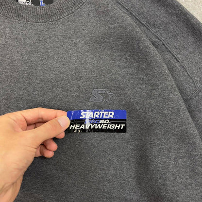 Grey Starter sweatshirt Large boxy y2k 00s style pull over jumper embroidered logo heavyweight