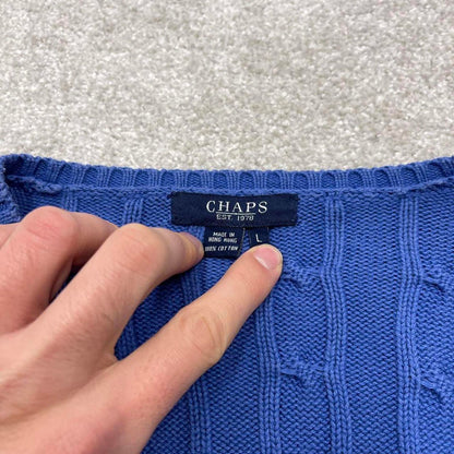 00s CHAPS cable knit sweater jumper embroidered L women's blue knitted pull over y2k 90s style