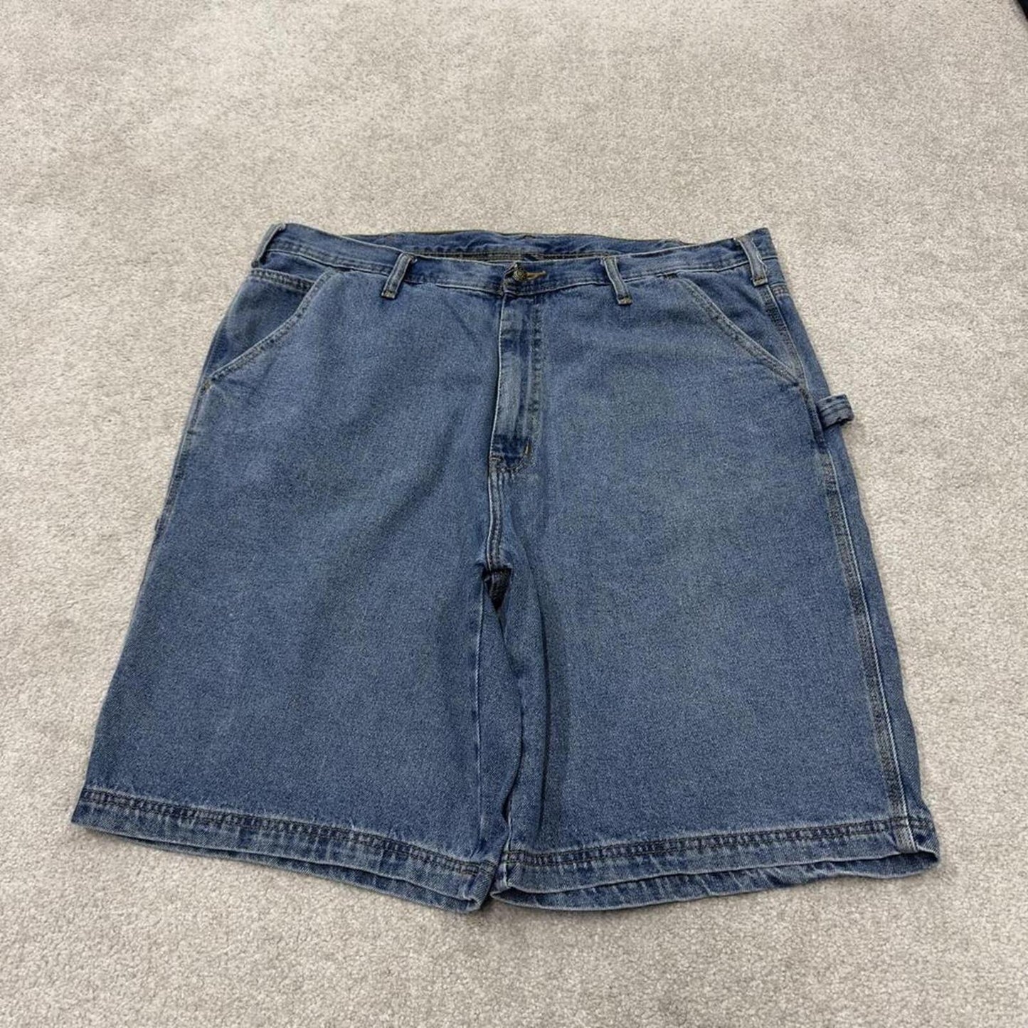 Long baggy denim shorts carpenter blue Loose leg workwear skater style surf jorts