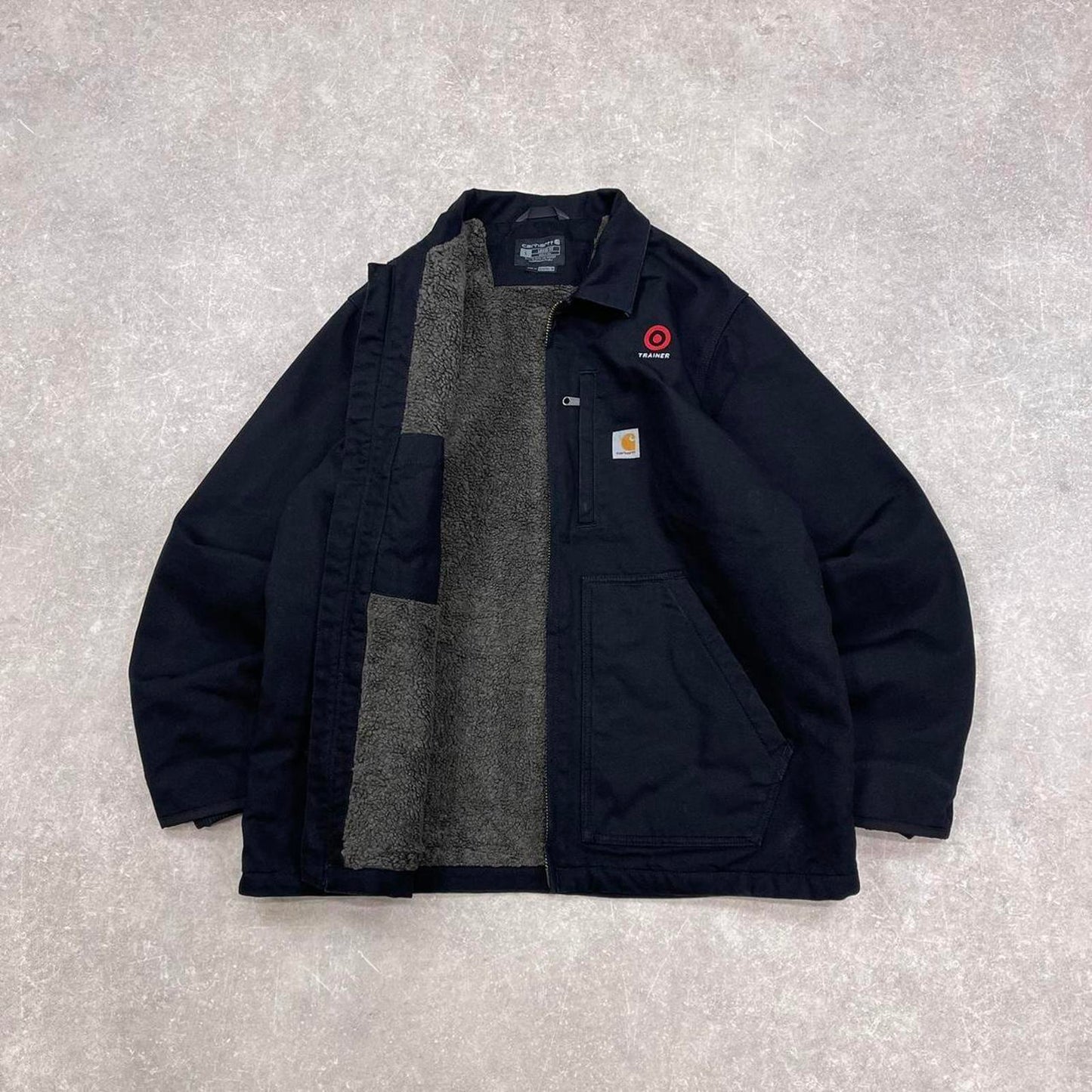 Carhartt jacket L black loose thick worker chore coat sherpa lined