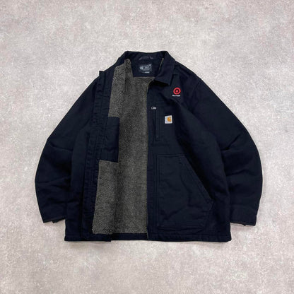 Carhartt jacket L black loose thick worker chore coat sherpa lined