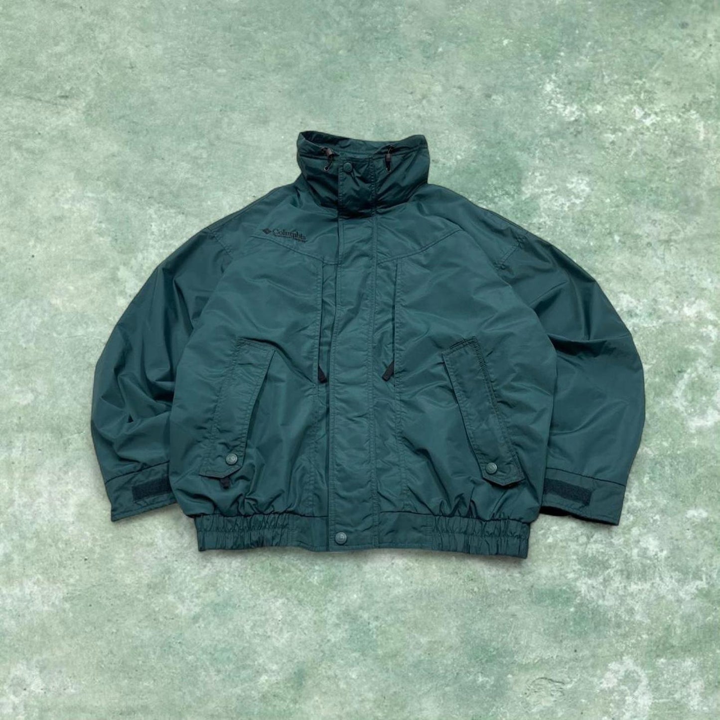 Vintage y2k Columbia technical windbreaker jacket green Zip pockets embroidered logo bomber jacket