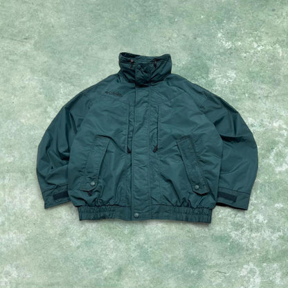 Vintage y2k Columbia technical windbreaker jacket green Zip pockets embroidered logo bomber jacket