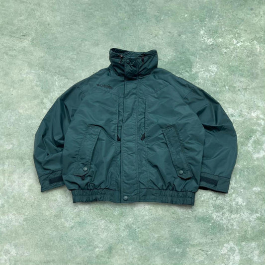 Vintage y2k Columbia technical windbreaker jacket green Zip pockets embroidered logo bomber jacket