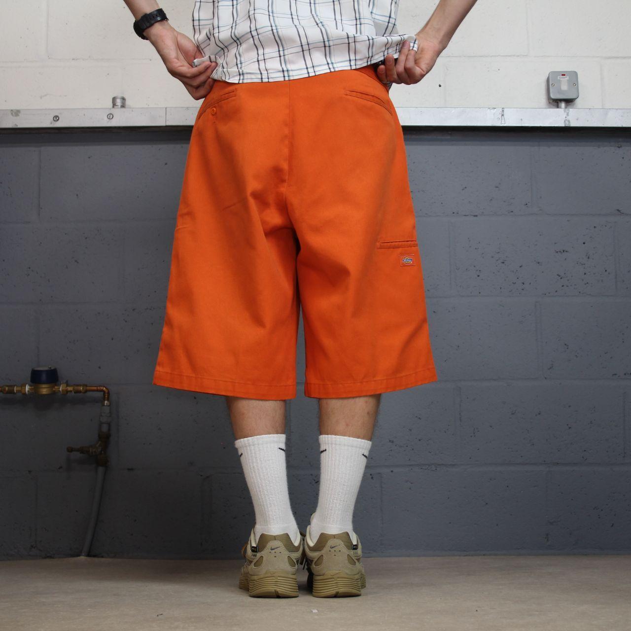 Orange baggy Dickies carpenter chino shorts Chino style skater shorts long wide leg festival