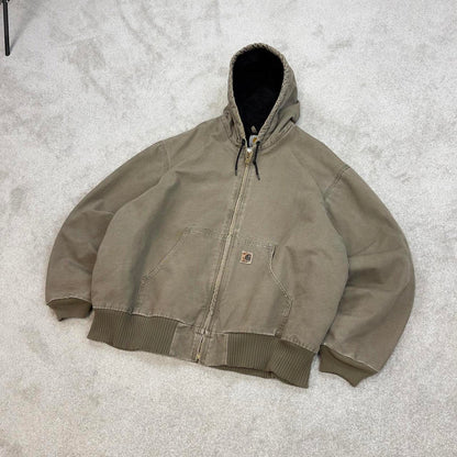 Vintage stone grey Carhartt hooded active jacket Large technical canvas 90s style skater bomber