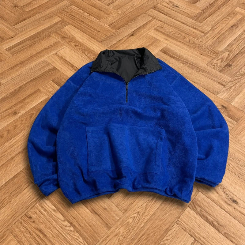 Vintage reversible Champion fleece jacket men's black blue quarter zip windbreaker coat