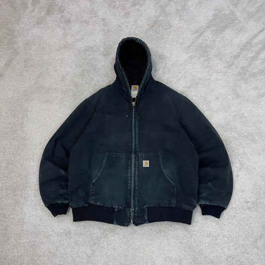 Vintage Black Carhartt hooded active jacket XL 90s style skater canvas bomber