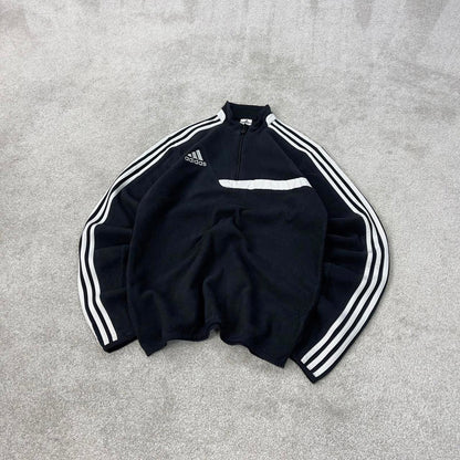 Black Adidas technical fleece Small 1/4 zip pull over y2k autumn style lightweight zip up striped