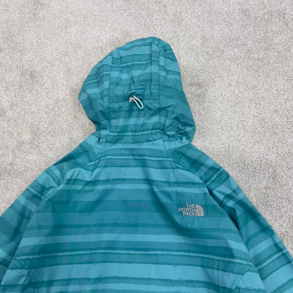 North Face technical jacket XL womens teal blue striped TNF HyVent 2.5L y2k style autumn windbreaker