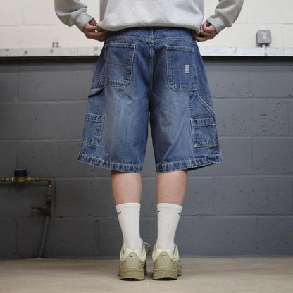 Denim carpenter shorts cargo loose blue Faded Glory skater style surf jorts